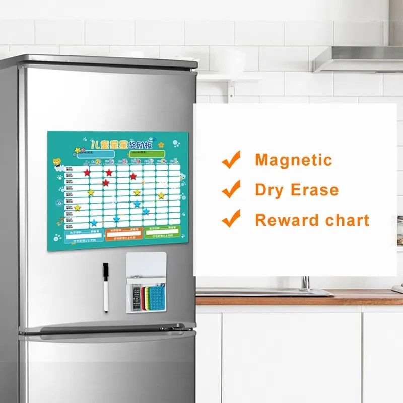 Preschool Toys Children English Magnetic Reward Chart Dry Erase Weekly Monthly Calendar